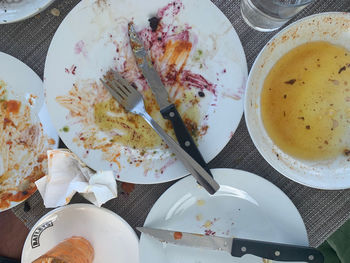 High angle view of breakfast on table