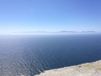 Scenic view of sea against clear blue sky