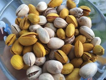 High angle view of fruits in bowl on table