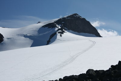 Scenic view of snow covered mountains