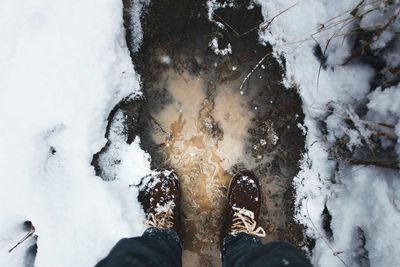 Low section of person standing in water