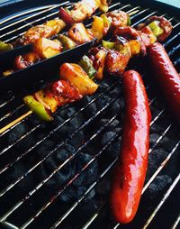 Close-up of meat on barbecue grill