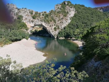 High angle view of lake amidst trees
