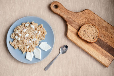 High angle view of breakfast on table