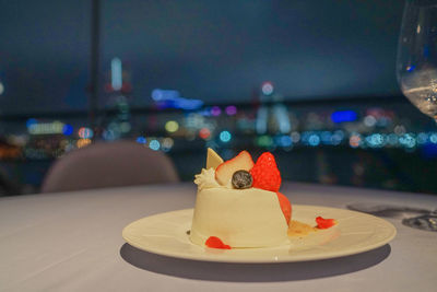 Close-up of dessert on table