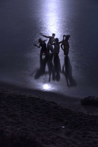 Silhouette people at beach during night