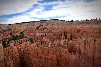 View of rock formations against cloudy sky