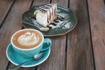 High angle view of coffee on table