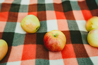 Autumn atmosphere. home made apple on plad. apple harvest