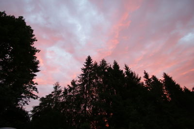 Low angle view of silhouette trees against sky at sunset