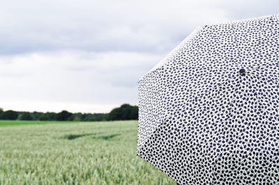 Scenic view of grassy field against cloudy sky