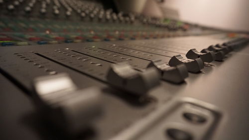 Close-up of sound recording equipment in studio