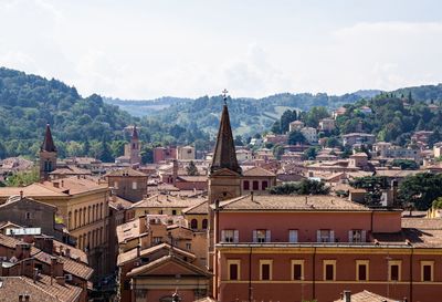 High angle view of townscape against sky