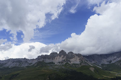 Scenic view of mountains against cloudy sky