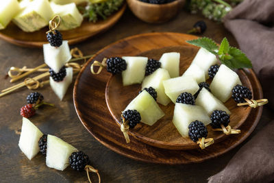 High angle view of dessert on table