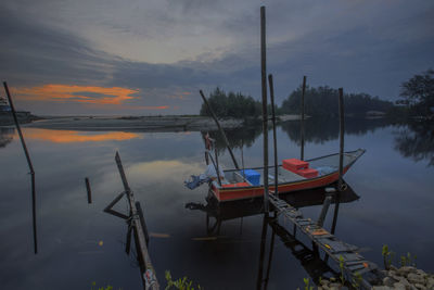 Small boat jetty in kuantan, pahang, malaysia during sunrise