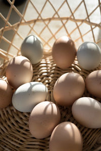 Close-up of eggs in basket