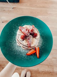 High angle view of dessert in bowl on table