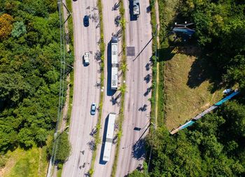 High angle view of car on road amidst trees