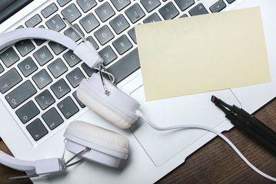 High angle view of laptop on table