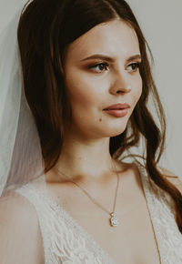 Portrait of a young beautiful caucasian bride.