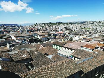 High angle view of town against sky