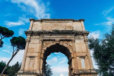 Low angle view of triumphal arch in rome