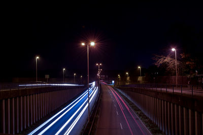 Light trails on road at night