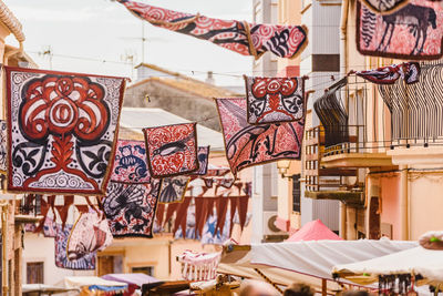 Low angle view of laundry drying on clothesline