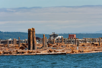 Scenic view of sea and buildings against sky