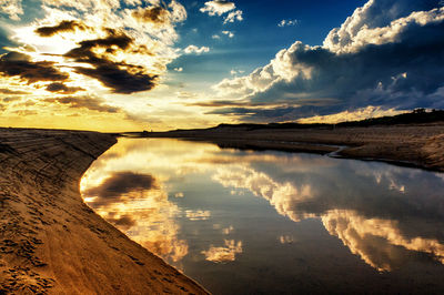 Scenic view of lake against sky during sunset