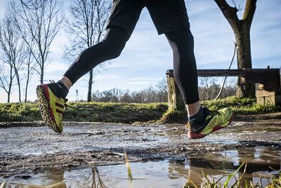 Footing shoes close-up on a trail