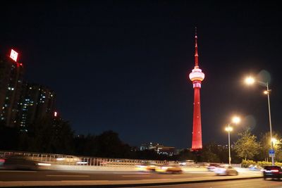 View of illuminated buildings at night