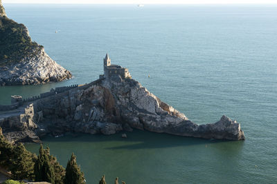 High angle view of rocks in sea