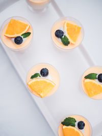 High angle view of breakfast served on table