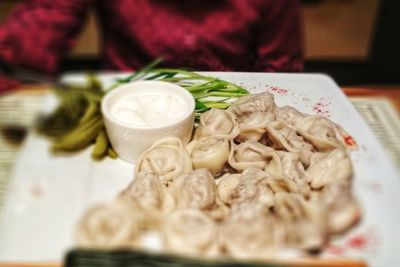 Close-up of meal served on table