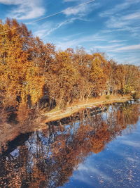 Reflection of trees in lake against sky during autumn