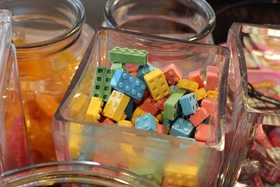 Close-up of multi colored pencils in jar