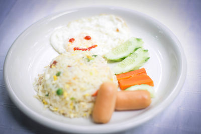 High angle view of breakfast served in plate