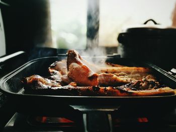 Close-up of meat cooking