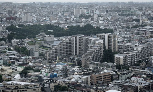 High angle view of buildings in city