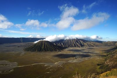 Scenic view of volcanic landscape against sky