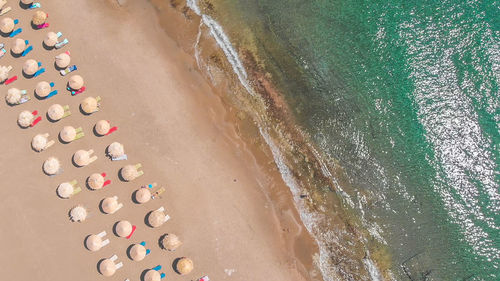 High angle view of surf on beach in crete greece