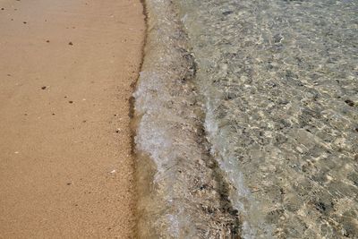 High angle view of wet sand on beach