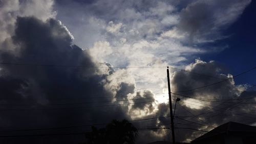 Low angle view of electricity pylon against sky