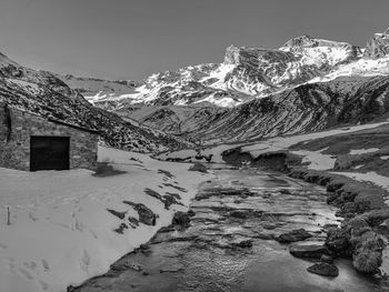 Scenic view of snowcapped mountains against sky