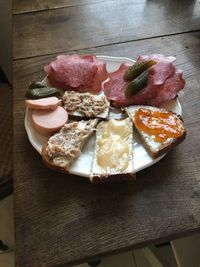 High angle view of food on table