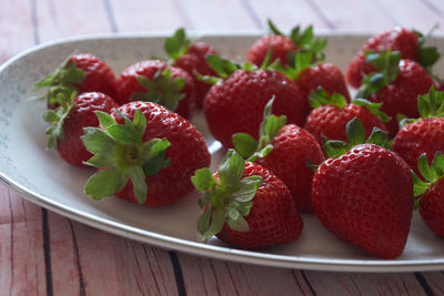 Close-up of strawberries in plate