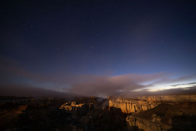 Panoramic view of landscape against sky at night