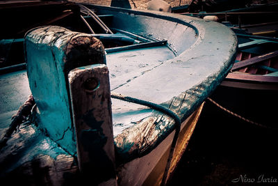 Close-up of rusty abandoned boat